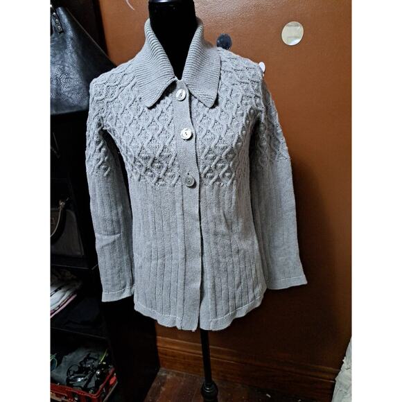 Calvin Klein Women's Cozy Cardigan Sweater Grey Size Md Fit and Flare Cable Knit - Picture 1 of 10